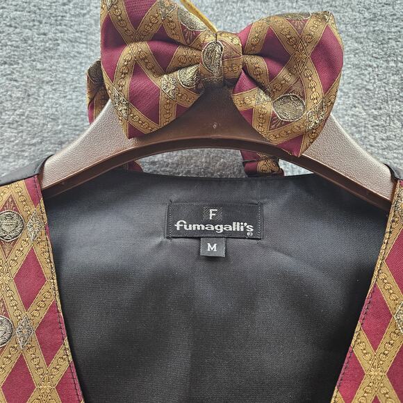 FUMAGALLI Burgandy Gold Polyester Medium Formal Waistcoat Vest Matching Bow Tie - Picture 2 of 8